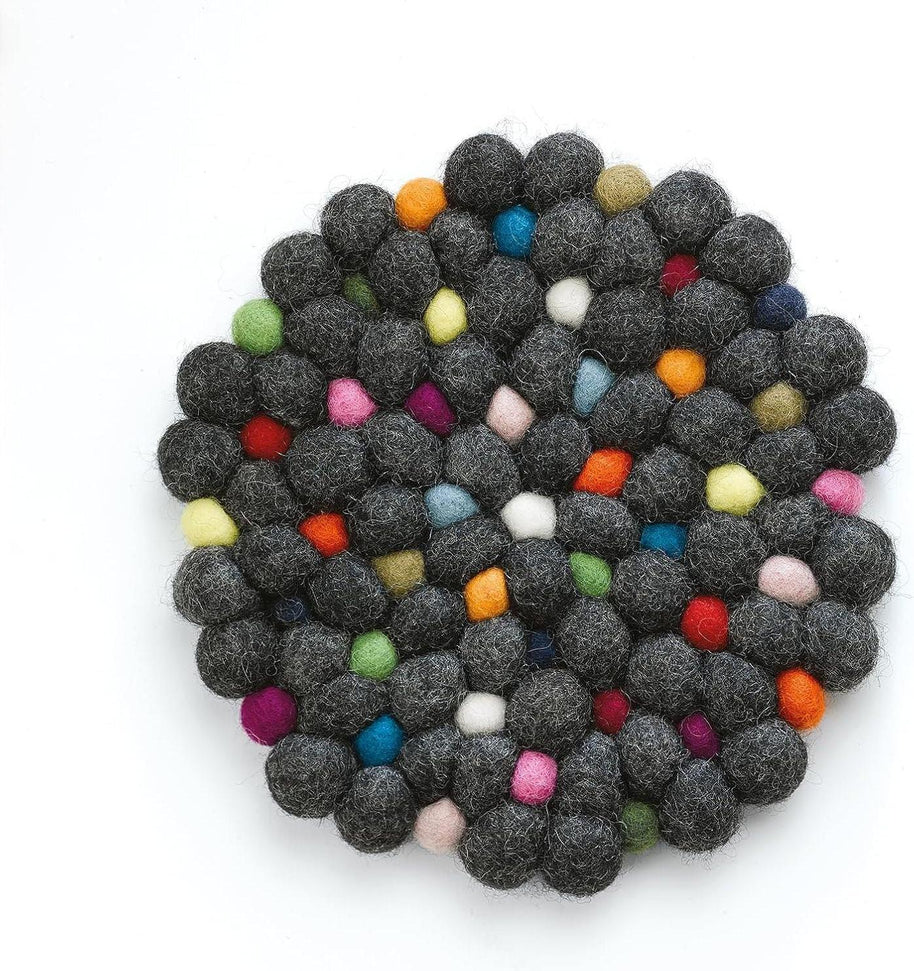 Cilio - Nero 8" Charcoal Round Virgin Wool Trivet - C469974