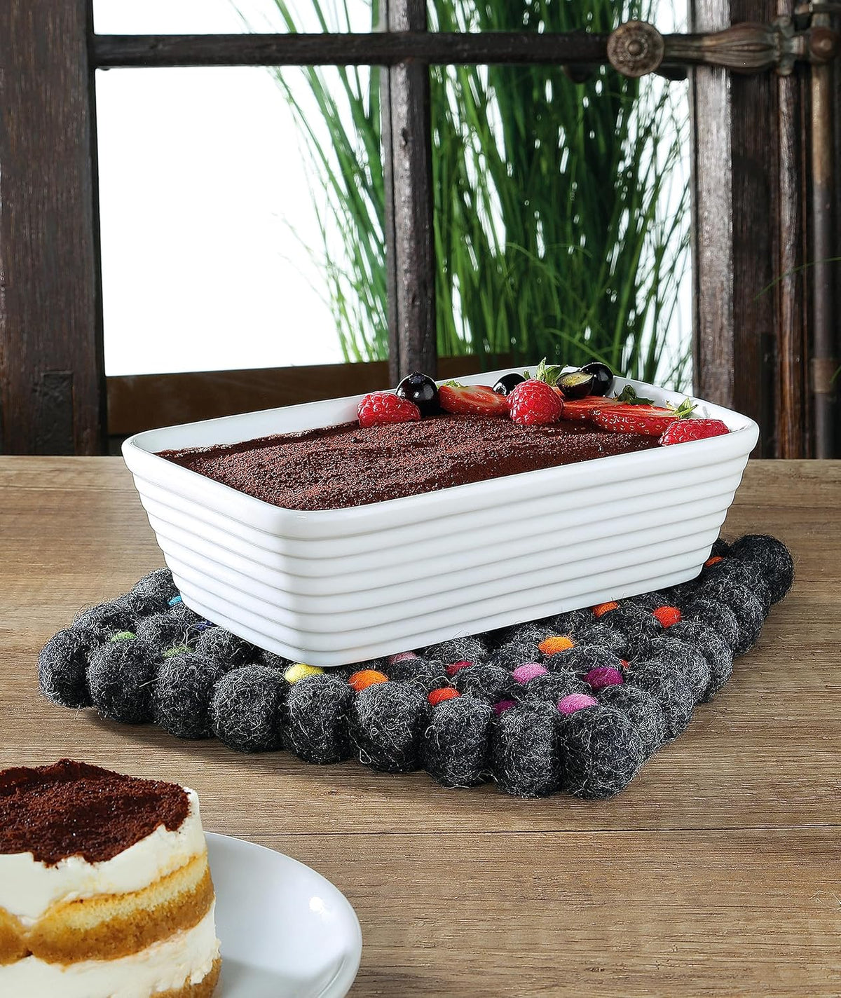Cilio - Nero 8" Charcoal Square Virgin Wool Trivet - C469967
