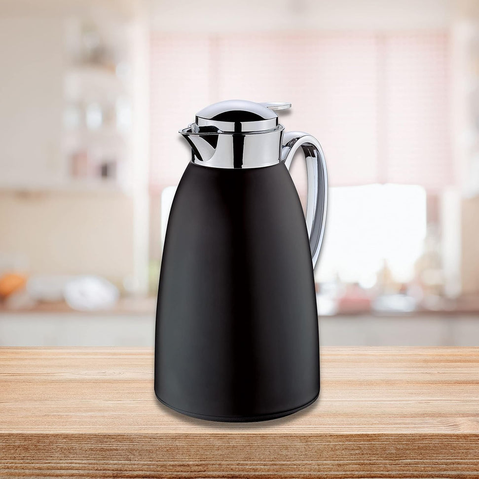 Cilio - Venezia 34 fl. oz. Black Stainless Steel Insulated Beverage Server with Tempered Glass Liner - C543865