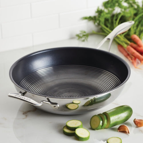 Circulon - 12.5" Silver Stainless Steel Stir Fry Pan with Hybrid SteelShield and Nonstick Technology - 30052