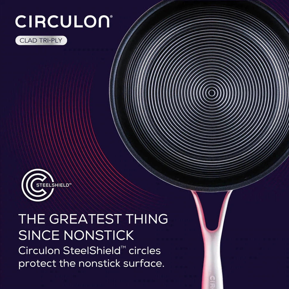 Circulon - 3.5 QT, 3.3 L C-Series Tri-Ply Clad Covered Nonstick Chef Pan with Lid and Stainless-Steel Scraping Spoon - 30017