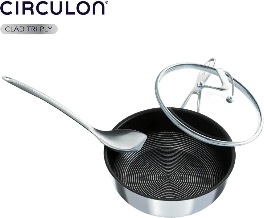 Circulon - 3.5 QT, 3.3 L C-Series Tri-Ply Clad Covered Nonstick Chef Pan with Lid and Stainless-Steel Scraping Spoon - 30017