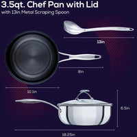 Circulon - 3.5 QT, 3.3 L C-Series Tri-Ply Clad Covered Nonstick Chef Pan with Lid and Stainless-Steel Scraping Spoon - 30017