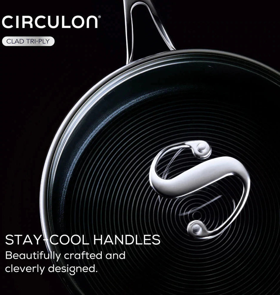 Circulon - 3.5 QT, 3.3 L C-Series Tri-Ply Clad Covered Nonstick Chef Pan with Lid and Stainless-Steel Scraping Spoon - 30017
