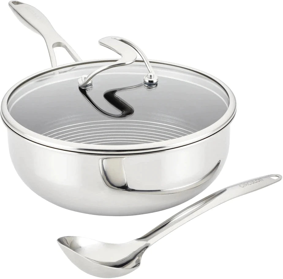 Circulon - 3.5 QT, 3.3 L C-Series Tri-Ply Clad Covered Nonstick Chef Pan with Lid and Stainless-Steel Scraping Spoon - 30017