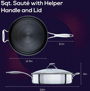Circulon - 5 QT, 4.7 L C-Series Tri-Ply Clad Covered Nonstick Sauté Pan with Lid and Helper Handle - 30016