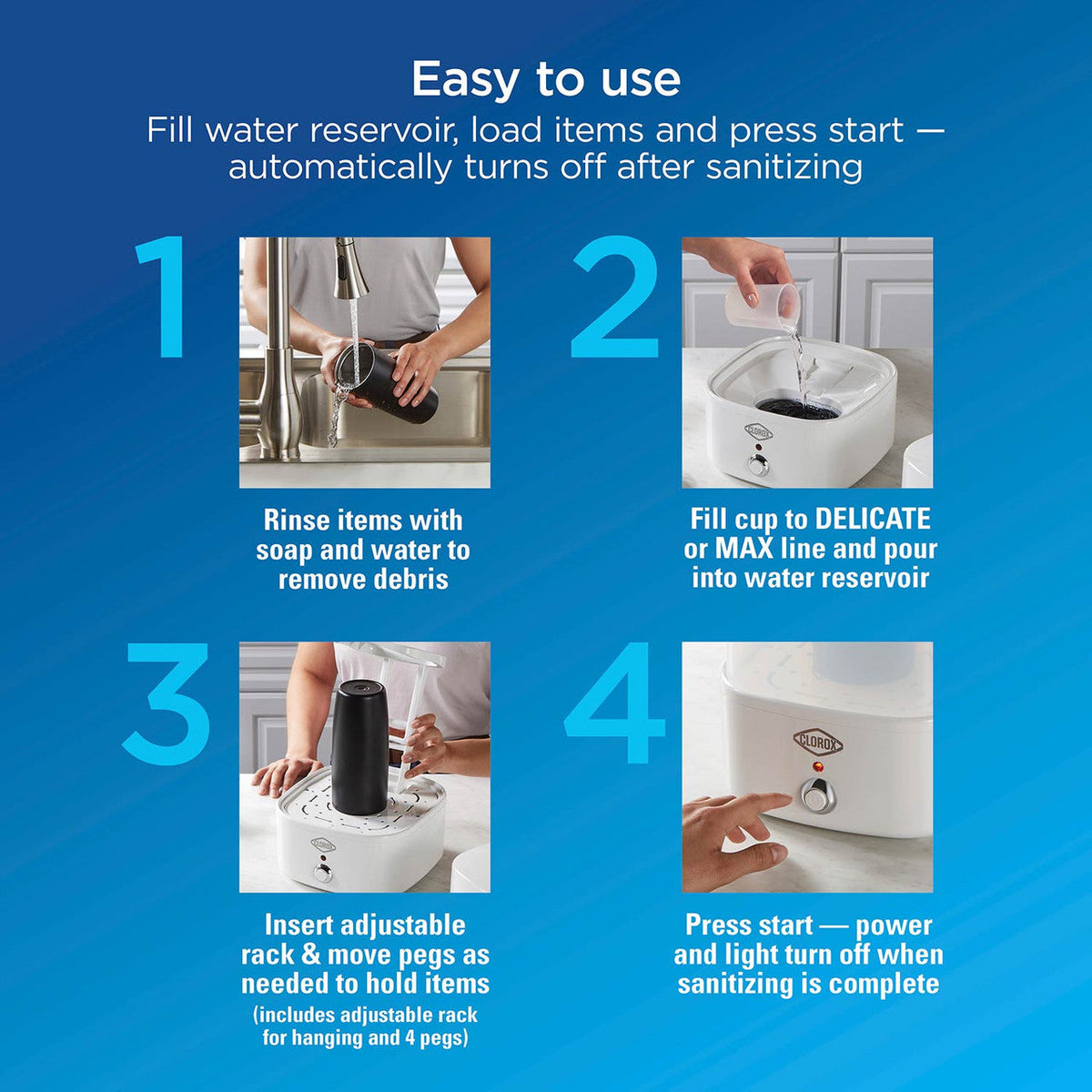 Clorox - 2-Tier Electric Steam Sanitizer for Kitchen Utensils, Bathroom Accessories and Brushes - 86900