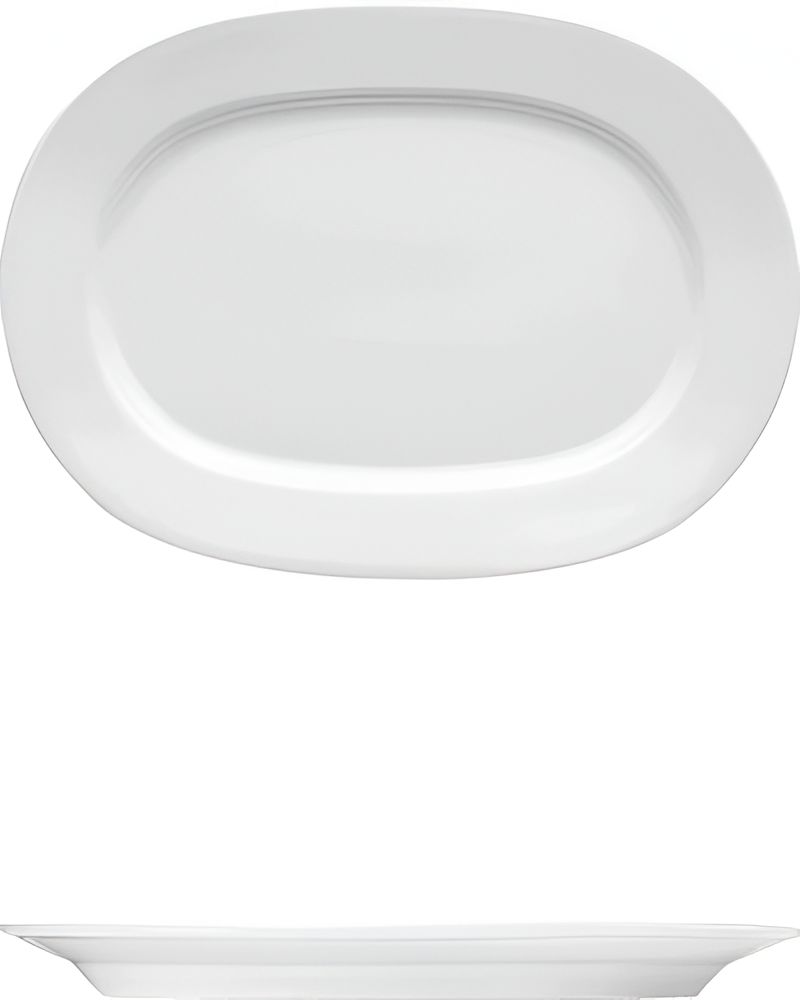 Corby Hall - Synergy 11.75" x 8.5" White Porcelain Racetrack Oval Platter, 6/CS - 0060055