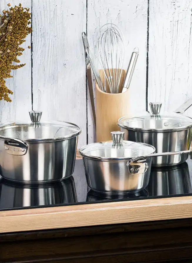 Cristel - 1826 Collection, Three Saucepans Set With Glass Lids - S3CMVK