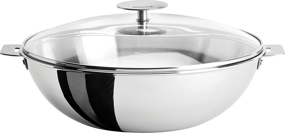 Cristel - 3 QT Casteline Non-Stick Wok with Domed Glass Lid - WOKT24QEKP