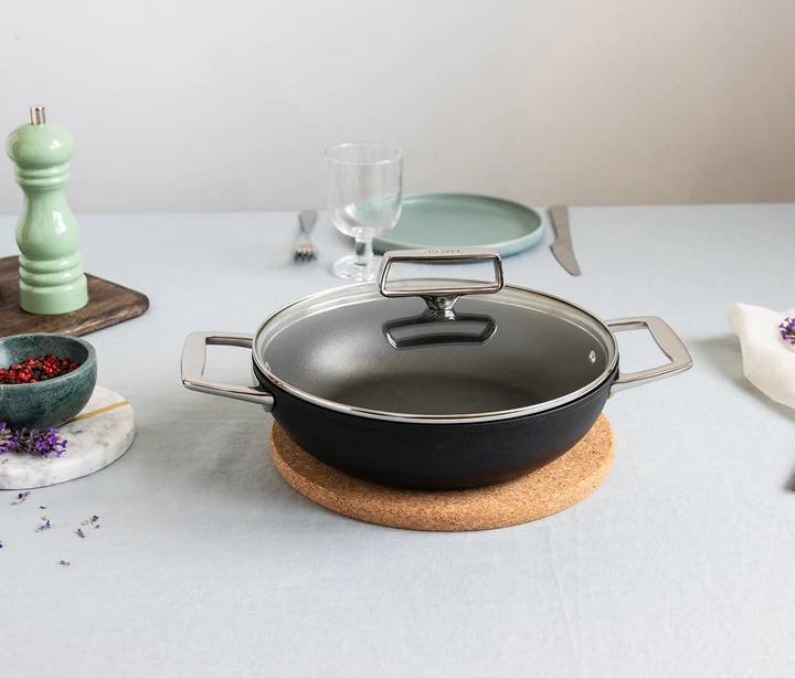 Cristel - 3.4 QT 2 Side Handles Non-Stick Sauté-Pan With Lid and Fixed Handle Castel'Pro Ultralu Collection - S2A28CPFAE