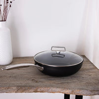 Cristel - 3.4 QT Non-Stick Sauté-Pan With Lid and Fixed Handle Castel'Pro Ultralu Collection - S28CPFAE - DISCONTINUED