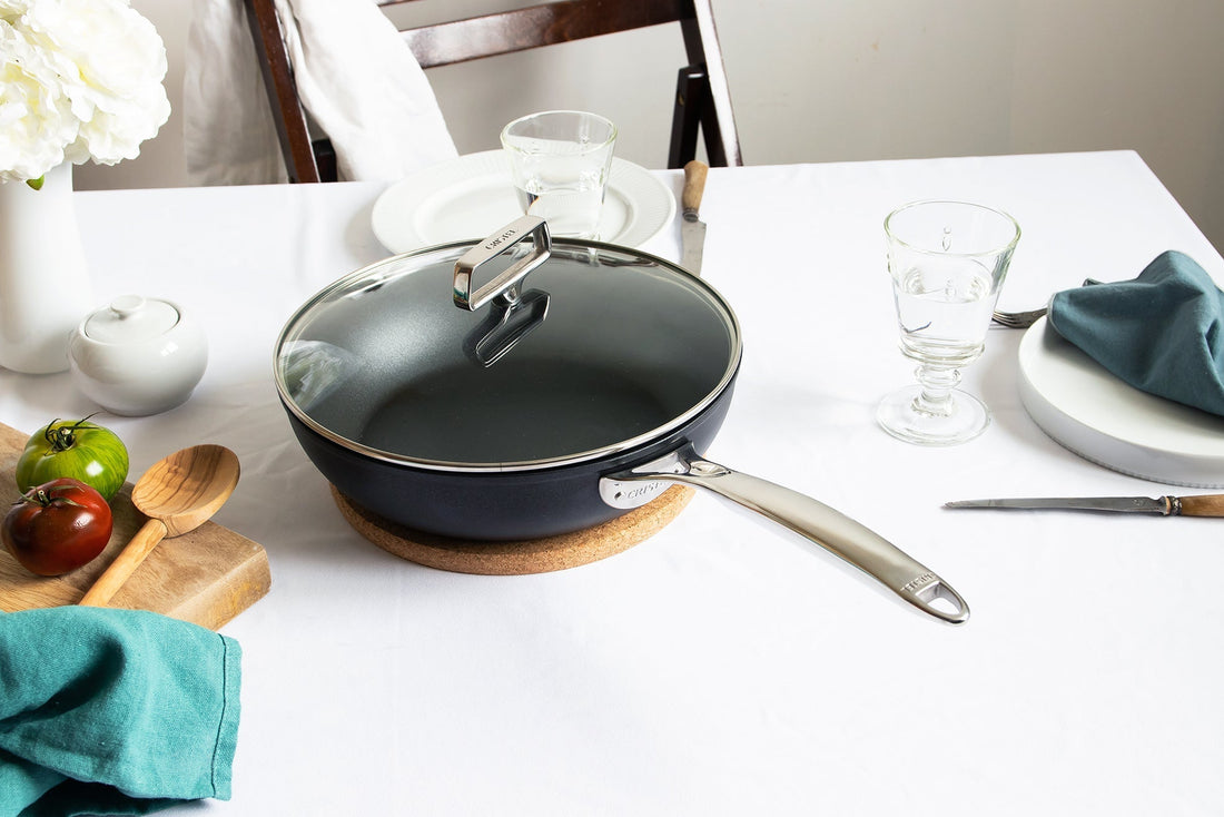 Cristel - 3.4 QT Non-Stick Sauté-Pan With Lid and Fixed Handle Castel'Pro Ultralu Collection - S28CPFAE - DISCONTINUED