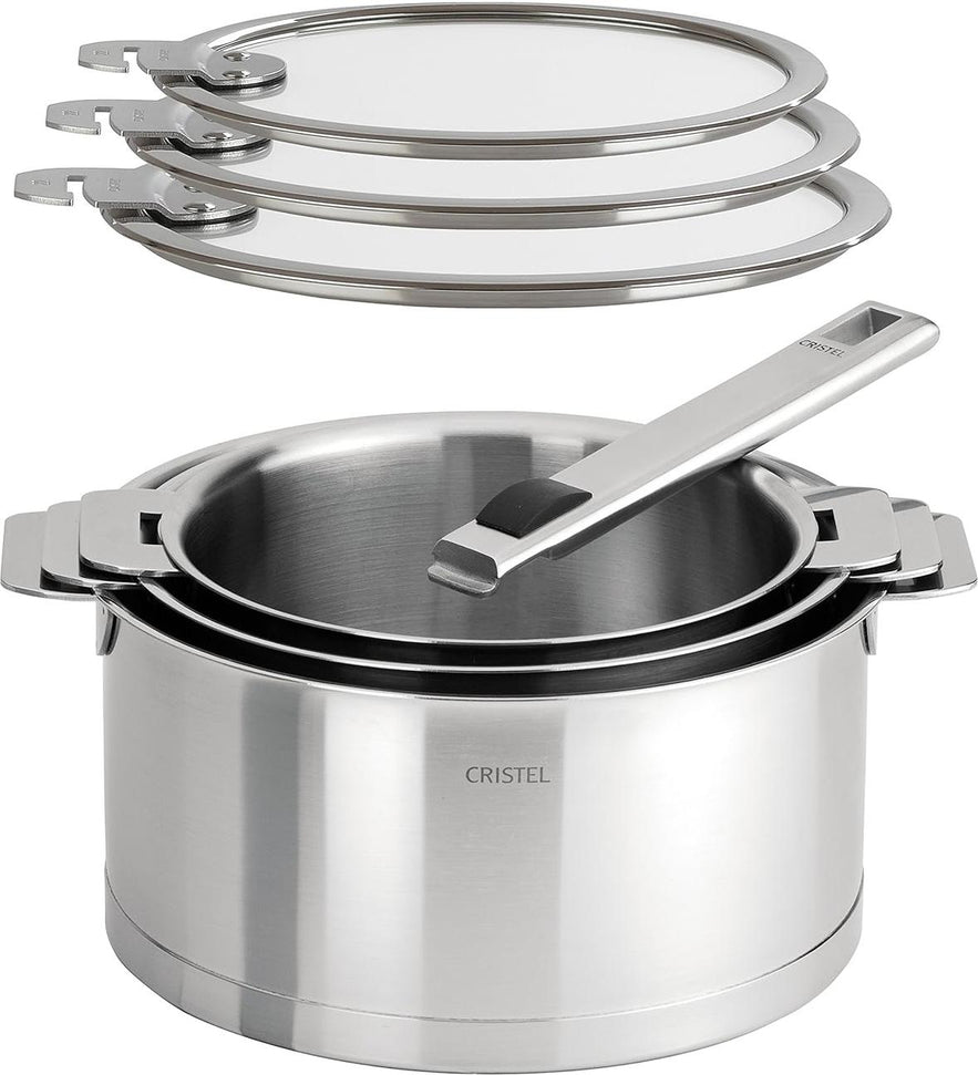 Cristel - Pack of 3 Stainless Steel Saucepans with Lids - S3CQLKSA