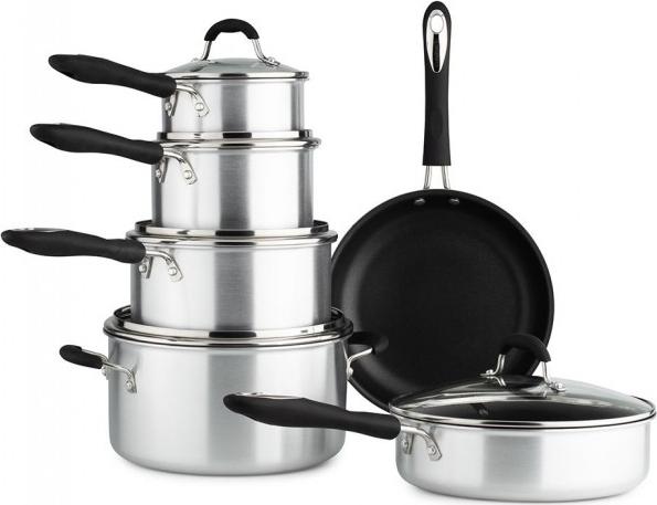 Cuisinart - 11 PC Advantage Nonstick Cookware Brushed Silver - 55-11BSC
