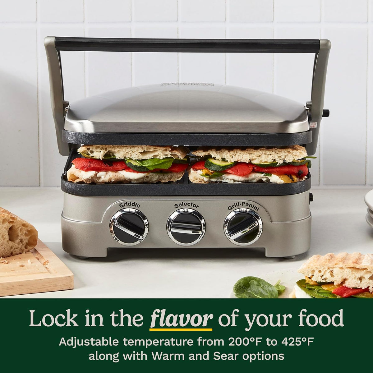 Cuisinart - 13.5" Griddler 5-in-1 Stainless Steel Multi-Function Panini Grill - CGR-4NASC