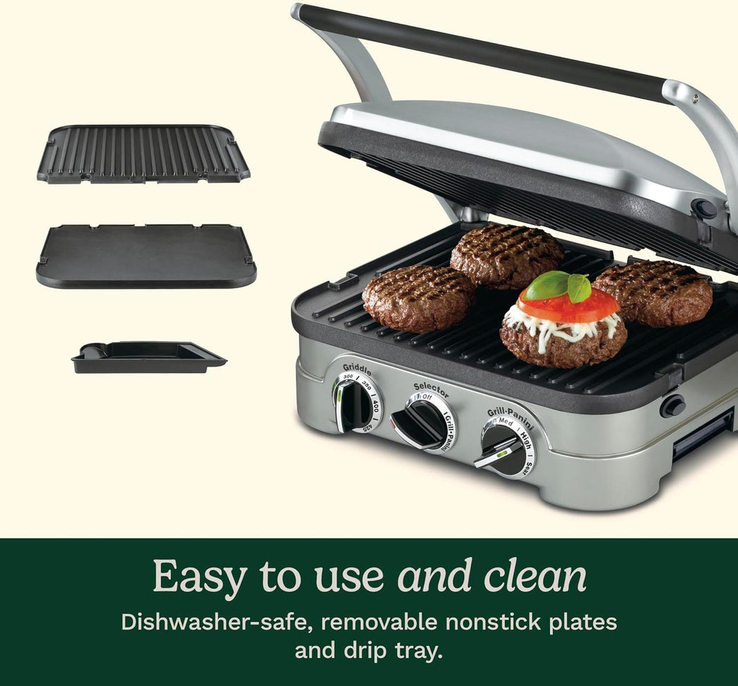 Cuisinart - 13.5" Griddler 5-in-1 Stainless Steel Multi-Function Panini Grill - CGR-4NASC