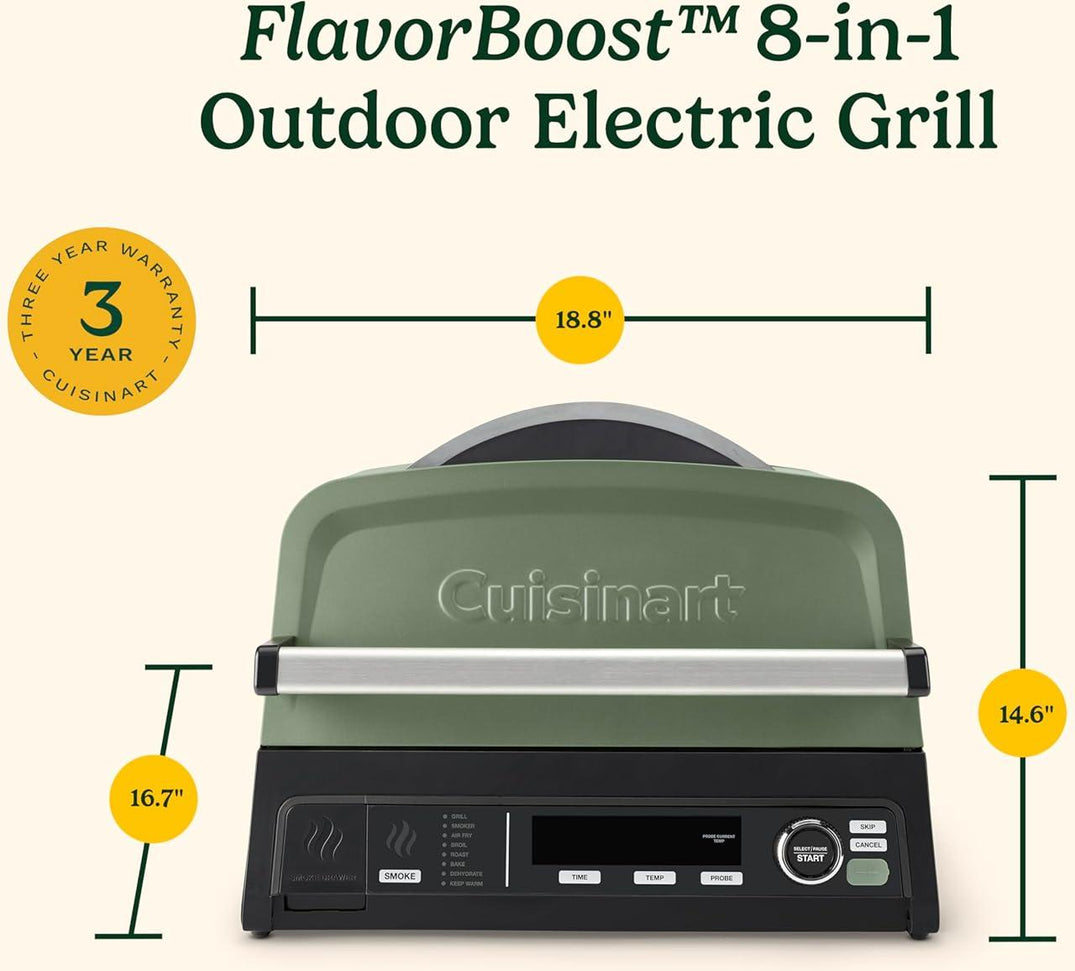 Cuisinart - FlavorBoost 8-in-1 Outdoor Electric BBQ Grill, Air Fryer & Portable Smoker - CEG-1302C