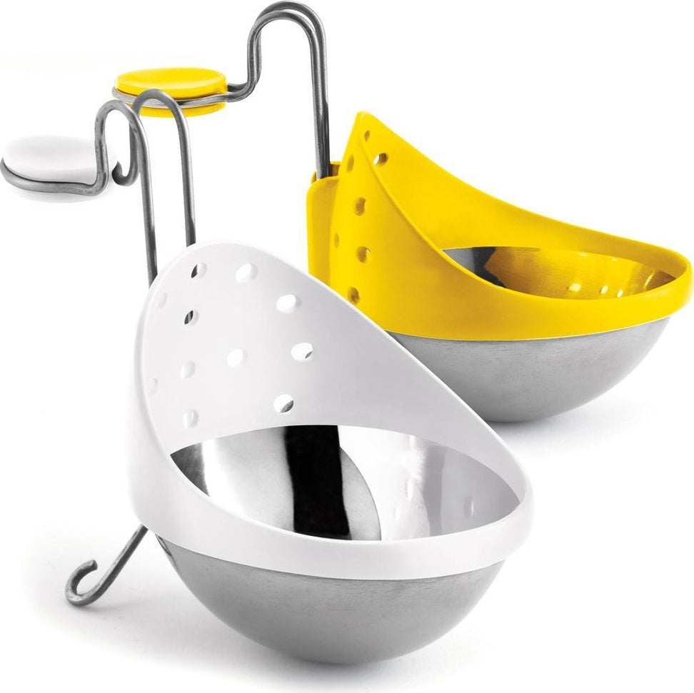 Cuisipro - 2 PC 3.8" x 5.5" x 2.7" Yellow/White Stainless Steel Egg Poachers - 747308