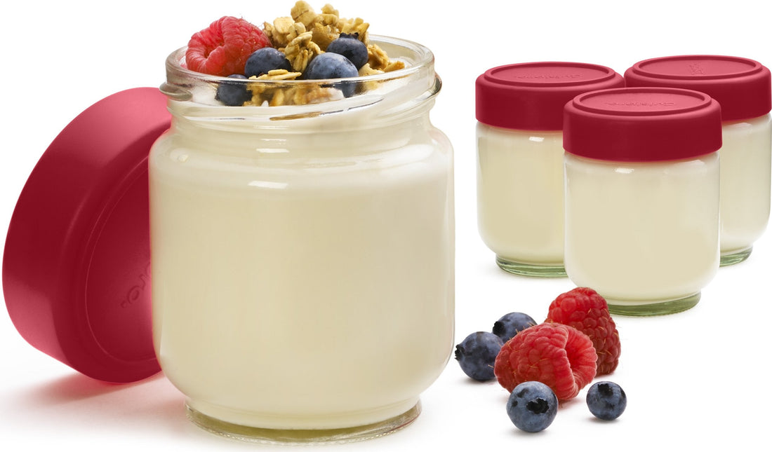 Cuisipro - 5.25" Red Leak-Proof Glass Jars (Pack of 4) - 747361