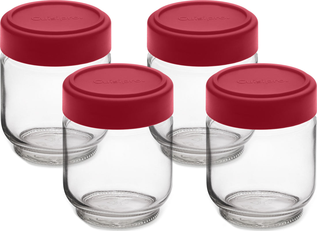 Cuisipro - 5.25" Red Leak-Proof Glass Jars (Pack of 4) - 747361