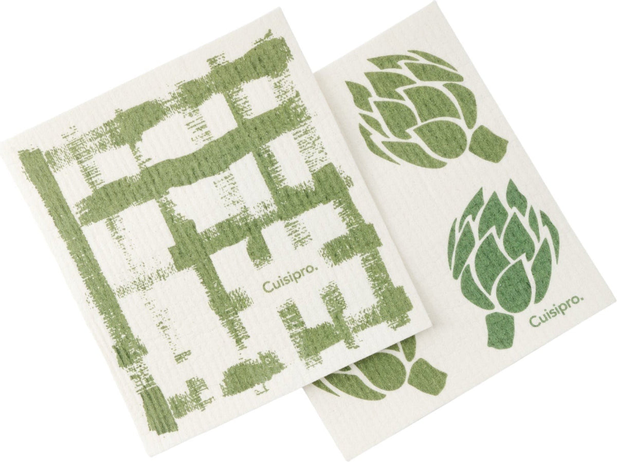 Cuisipro - 7.87" x 6.7" 2 PC, Green Stripe/Artichoke All Purpose Eco-Cloth - 747950