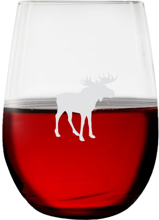 Cuisivin - 12.85 oz Moose Print Stemless Wine Glass, Pack of 6 - 8505ANM.MOOSE