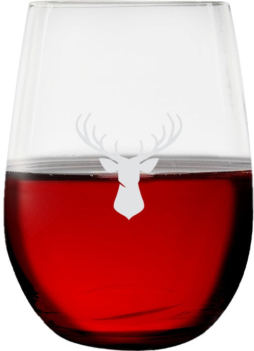 Cuisivin - 12.85 oz Stag Print Stemless Wine Glass, Pack of 6 - 8505ANM.STAG