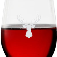 Cuisivin - 12.85 oz Stag Print Stemless Wine Glass, Pack of 6 - 8505ANM.STAG
