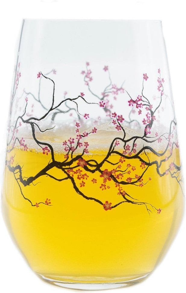 Cuisivin - 13 Oz Designed Glassware Cherry Blossom Stemless Glass, Pack of 6 BB - 8311CB
