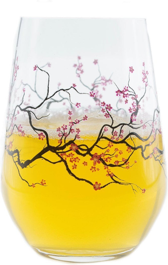 Cuisivin - 13 Oz Designed Glassware Cherry Blossom Stemless Glass, Pack of 6 BB - 8311CB