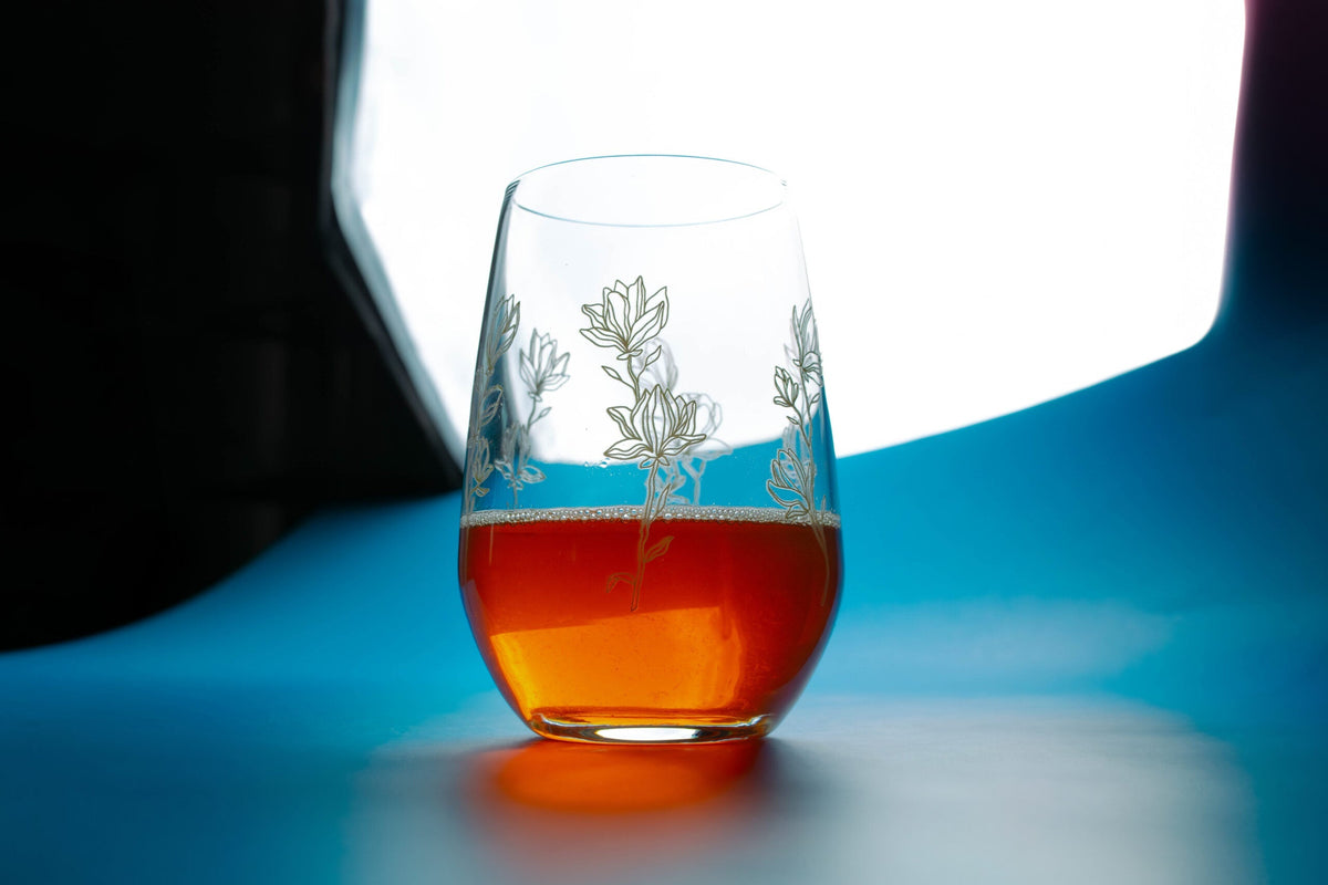 Cuisivin - 13 Oz Designed Glassware Golden Floral Stemless Glass, Pack of 6 BB - 8311GF