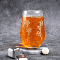 Cuisivin - 13 Oz Designed Glassware Golden Floral Stemless Glass, Pack of 6 BB - 8311GF