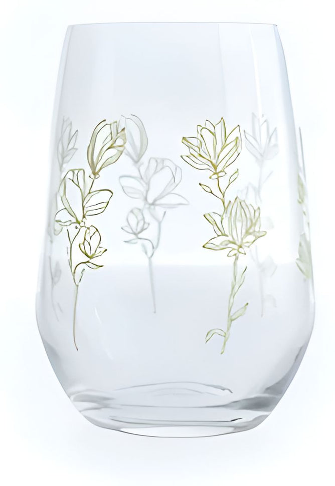 Cuisivin - 13 Oz Designed Glassware Golden Floral Stemless Glass, Pack of 6 BB - 8311GF