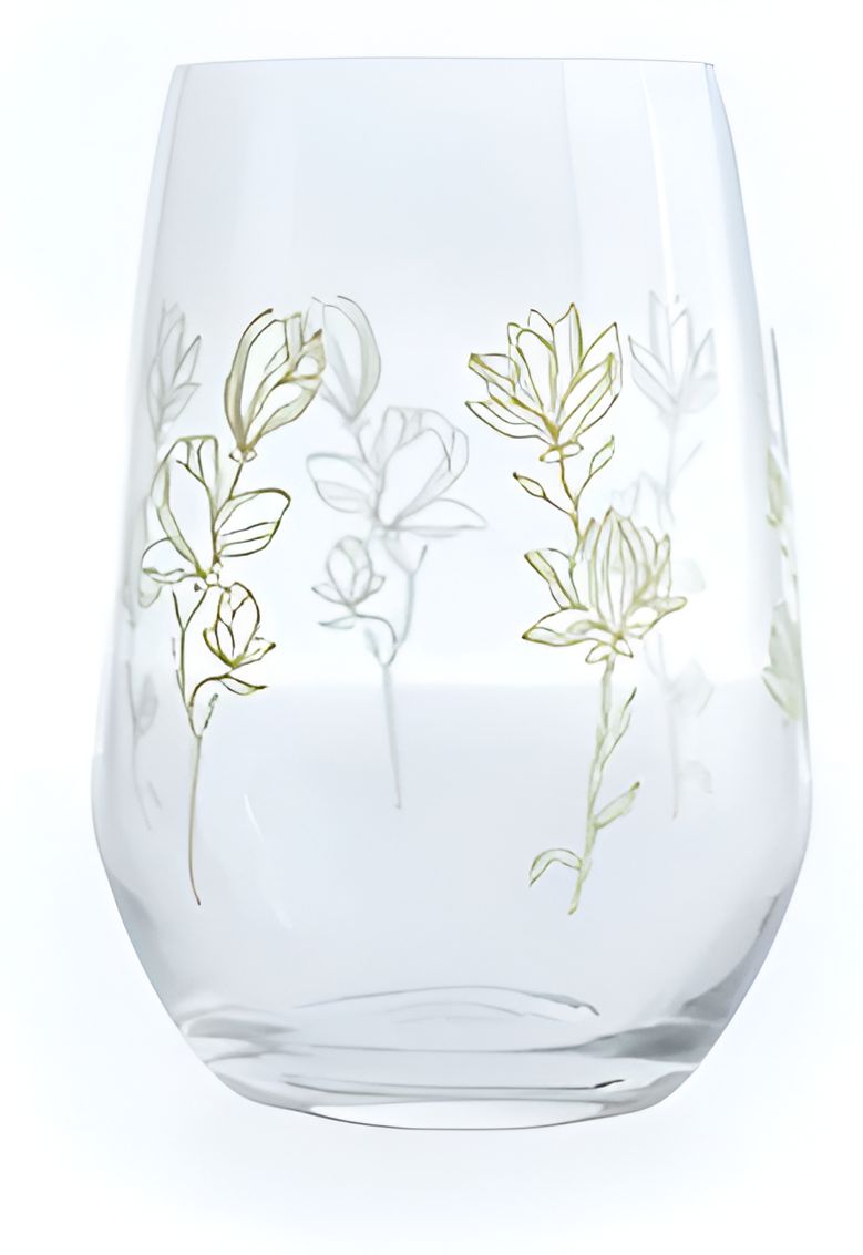 Cuisivin - 13 Oz Designed Glassware Golden Floral Stemless Glass, Pack of 6 BB - 8311GF