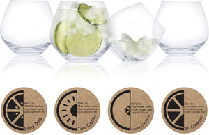 Cuisivin - 15 Oz Stemless Gin Copa Glass with Coasters, Set Of 4 - 8501