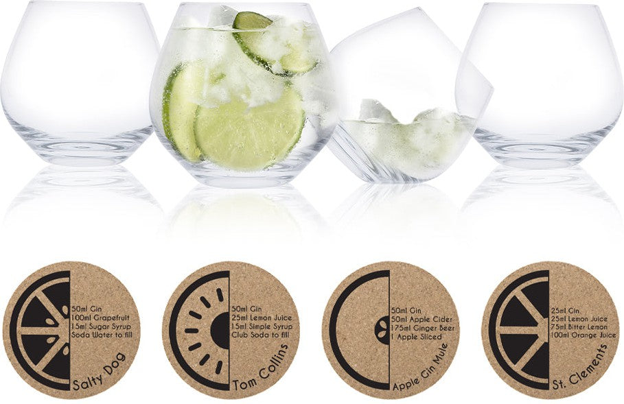 Cuisivin - 15 oz Stemless Gin Copa Glass with Coasters, Pack of 4 - 8501