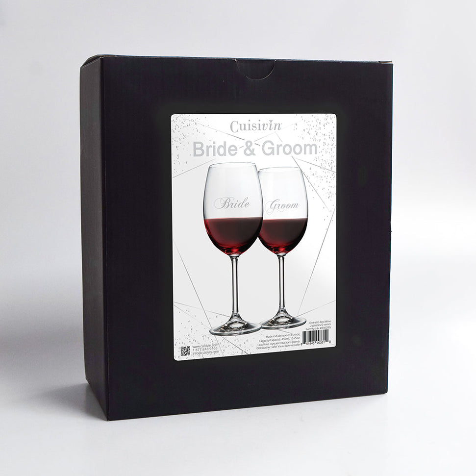 Cuisivin - 15.25 oz Bride & Groom Wine Glass, Pack of 2 - 8462BG