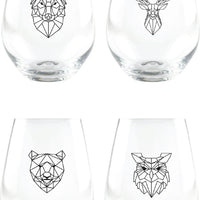 Cuisivin - 18 oz Geometric Animal Stemless Wine Glass, Pack of 4 - 8502GEOAN