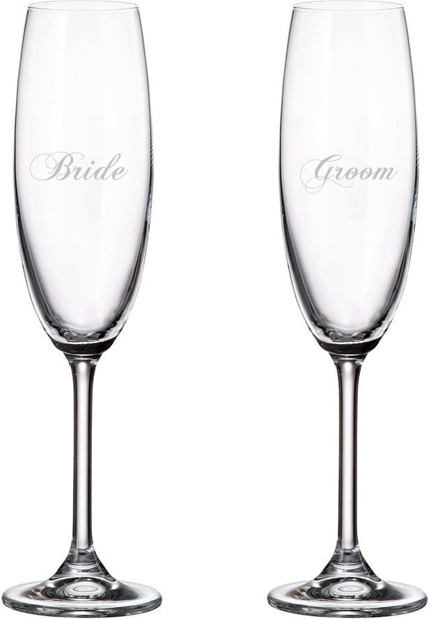 Cuisivin - 7.5 Oz Bride & Groom Champagne Flute Glass, Set Of 2 - 8465BG