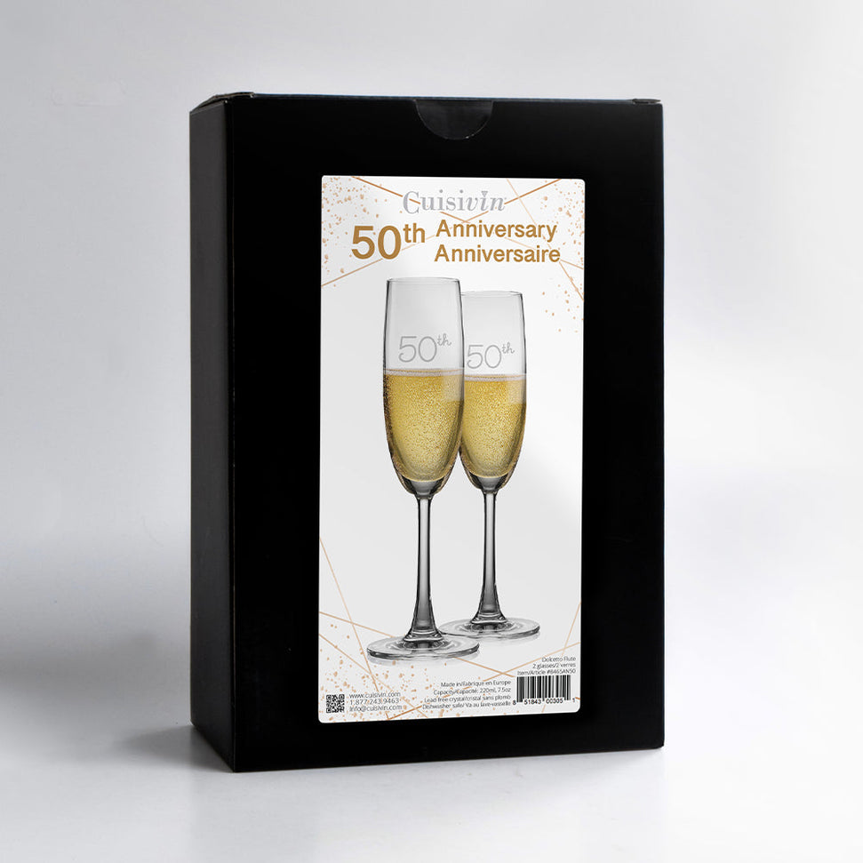 Cuisivin - 7.5 oz 50th Anniversary Champagne Flute Glass, Pack of 2 - 8465AN50