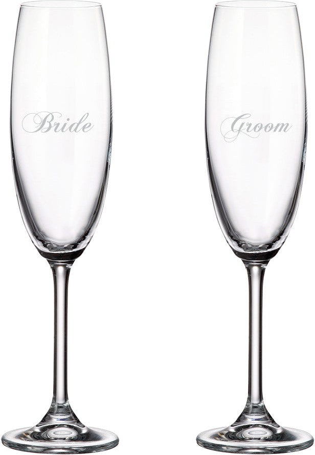 Cuisivin - 7.5 oz Bride & Groom Champagne Flute Glass, Pack of 2 - 8465BG