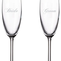 Cuisivin - 7.5 oz Bride & Groom Champagne Flute Glass, Pack of 2 - 8465BG