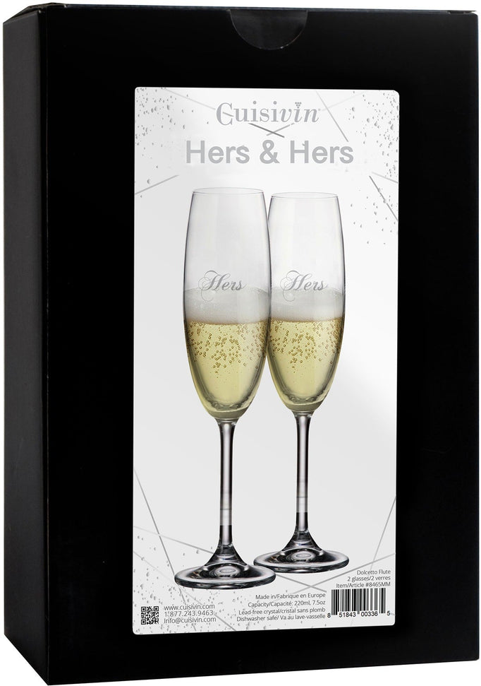Cuisivin - 7.5 oz Hers & Hers Champagne Flute Glasses, Pack of 2 - 8465HERS