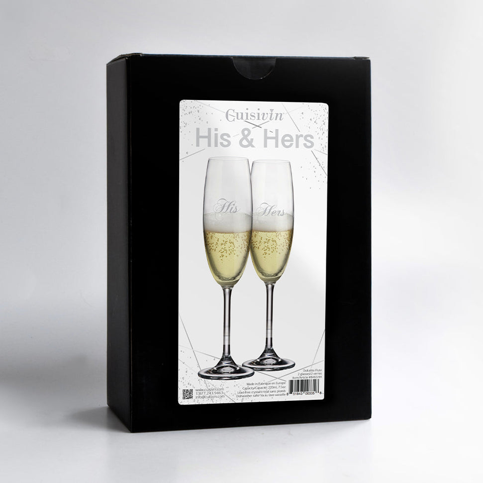 Cuisivin - 7.5 oz His & Hers Champagne Flute Glass, Pack of 2 - 8465HH