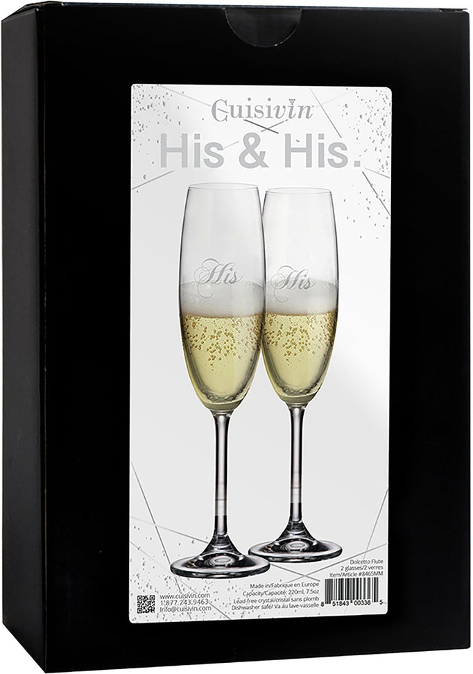 Cuisivin - 7.5 oz His & His Champagne Flute Glasses, Pack of 2 - 8465HIS