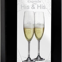 Cuisivin - 7.5 oz His & His Champagne Flute Glasses, Pack of 2 - 8465HIS