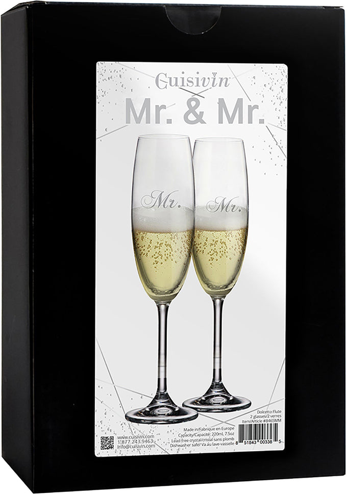 Cuisivin - 7.5 oz Mr. & Mr. Champagne Flute Glasses, Pack of 2 - 8465MR