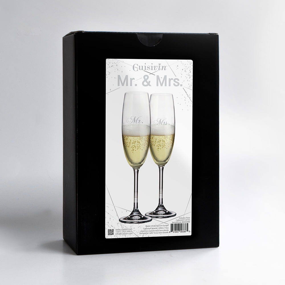 Cuisivin - 7.5 oz Mr. & Mrs. Champagne Flute Glass, Pack of 2 - 8465MM
