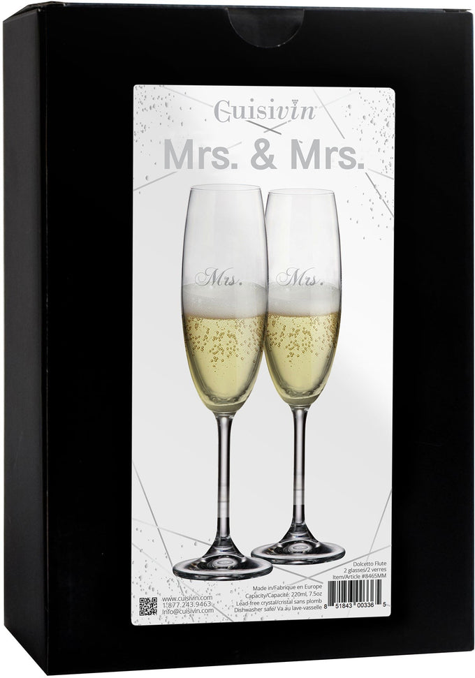 Cuisivin - 7.5 oz Mrs. & Mrs. Champagne Flute Glasses, Pack of 2 - 8465MRS